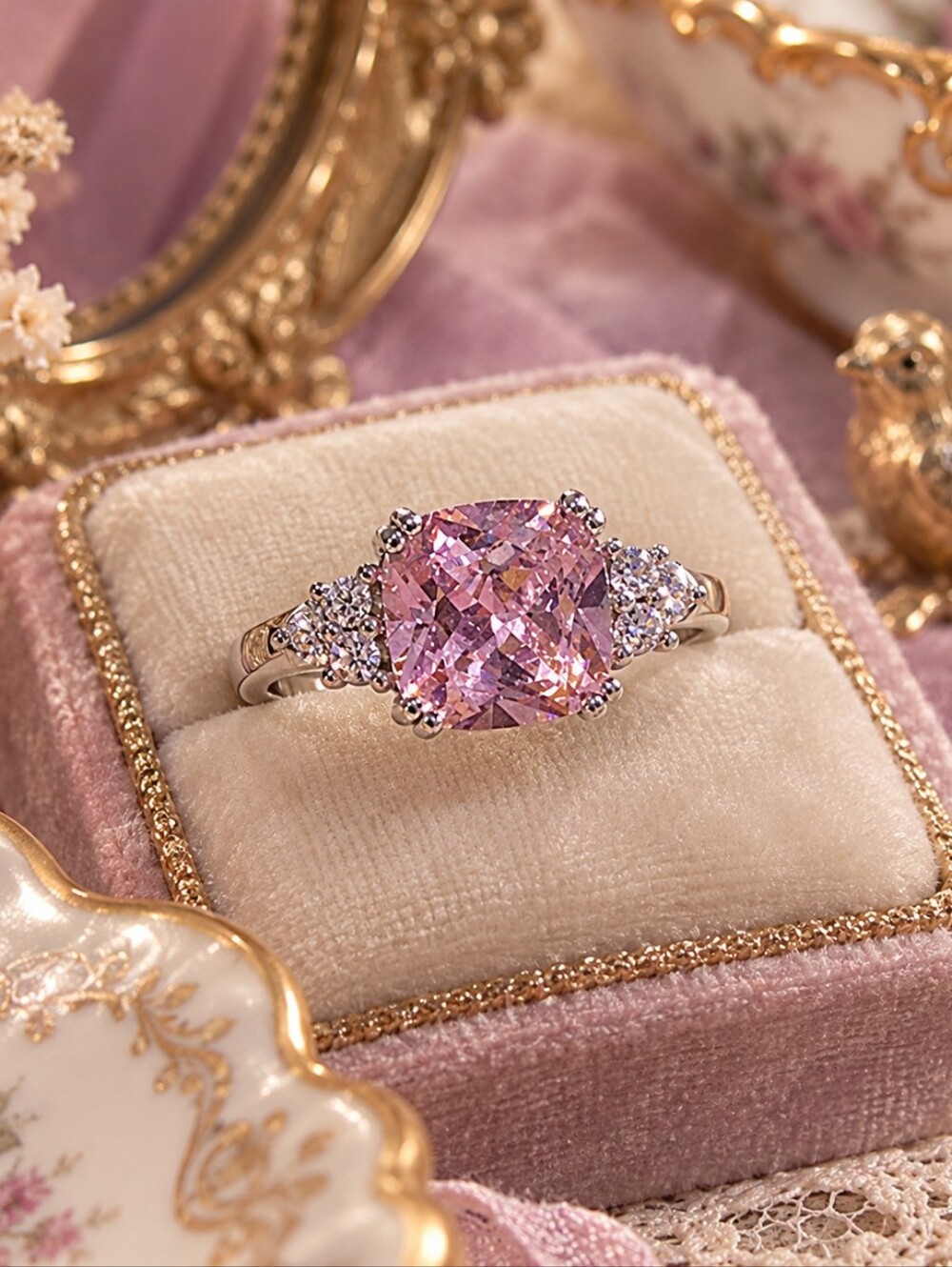 Starlette Camille 3CT Pink Princess Cut Sterling Silver Ring